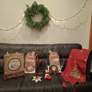 Christmas red table runner and decorations Set